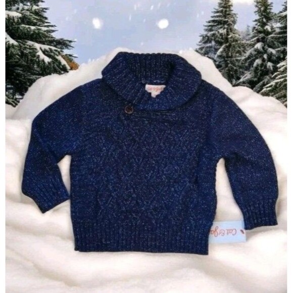 Cat & Jack Navy Shawl Collar Sweater Button Knit Cotton Blend Sz 12m Toddler NWT - Picture 1 of 4